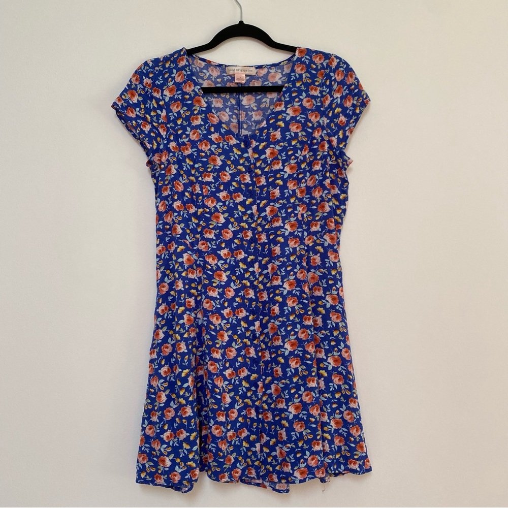 SALE Band of Gypsies Floral Buttoned Mini Dress Blue Medium
